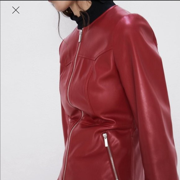 ZARA Faux Leather Red Jacket *MINT CONDITION* - Picture 6 of 8